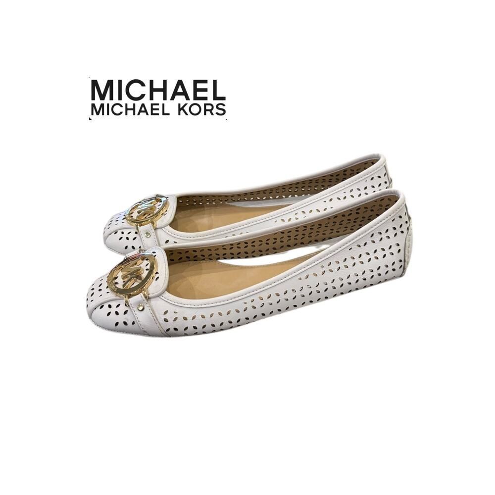 MICHAEL Michael Kors Fulton White Perforated Leather Moc Ballet Flats 7